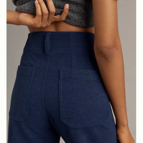 Maeve Anthropologie Colette Brushed Knit Crop Wide-Leg Pants Navy - Picture 4 of 9